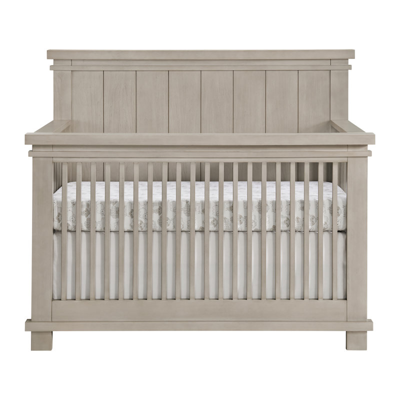 Lit de bébé convertible 4-en-1 en bois massif et manufacturé, Délavé à la pierre
