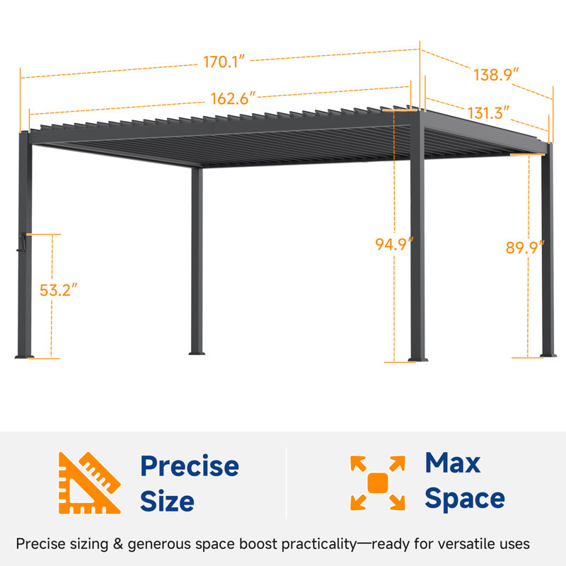 All-Weather Metal Frame Outdoor Pergola with Adjustable Louvered Roof, Patio Pergola Waterproof for Deck Porch Backyard, Gray