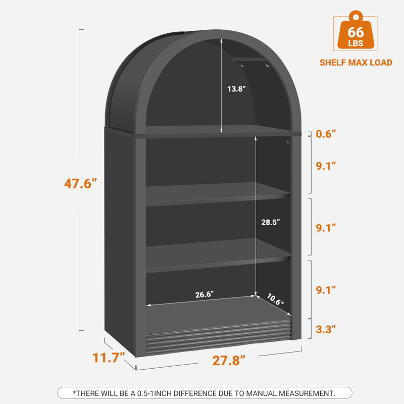 Small Black Bookcase Arched Bookshelf