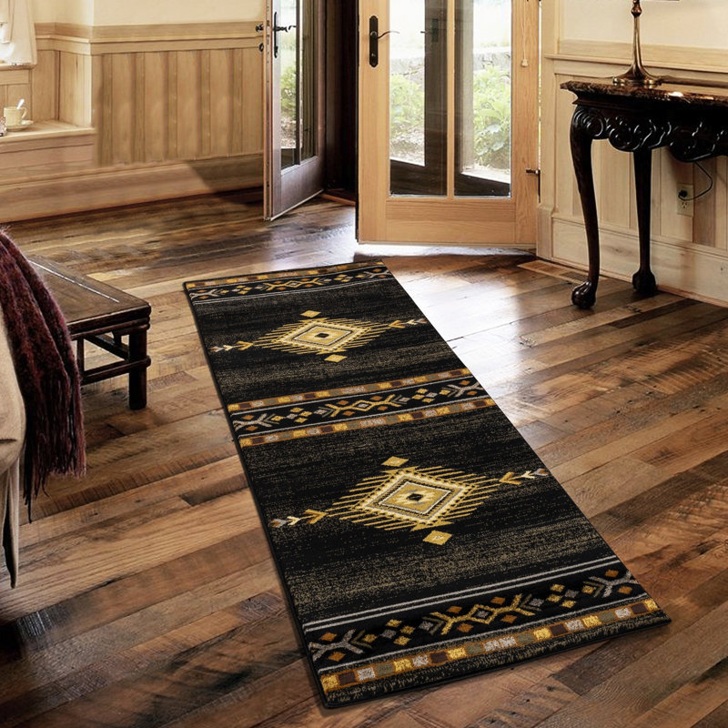Tapis 100% artisanal Tribe Gcyls4001, noir, 2,58 pi x 7,25 pi, en polypropylène, teinté, pour tapis d'étagère à linge