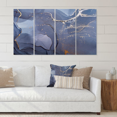 «Gray and Blue Liquid Art», impression sur toile tendue 4 pièces