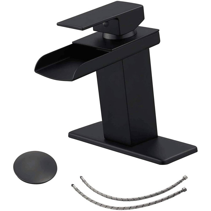 Robinet de salle de bain à un trou avec drain, Noir mat