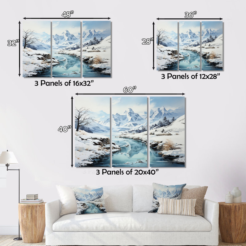 Alaska, sérénité arctique II, reproduction sur toile 3 pièces, H 32 po x l 48 po x P 1 po