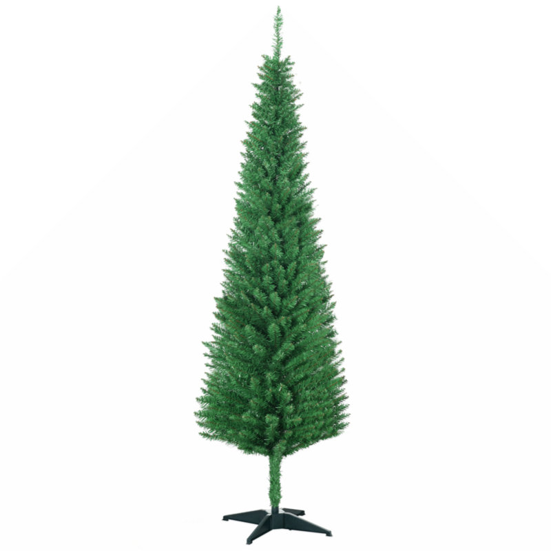 Arbre de Noël artificiel 6 pi avec arbre de Noël mince 6 pi avec 390 branches réalistes et support en plastique, vert clair