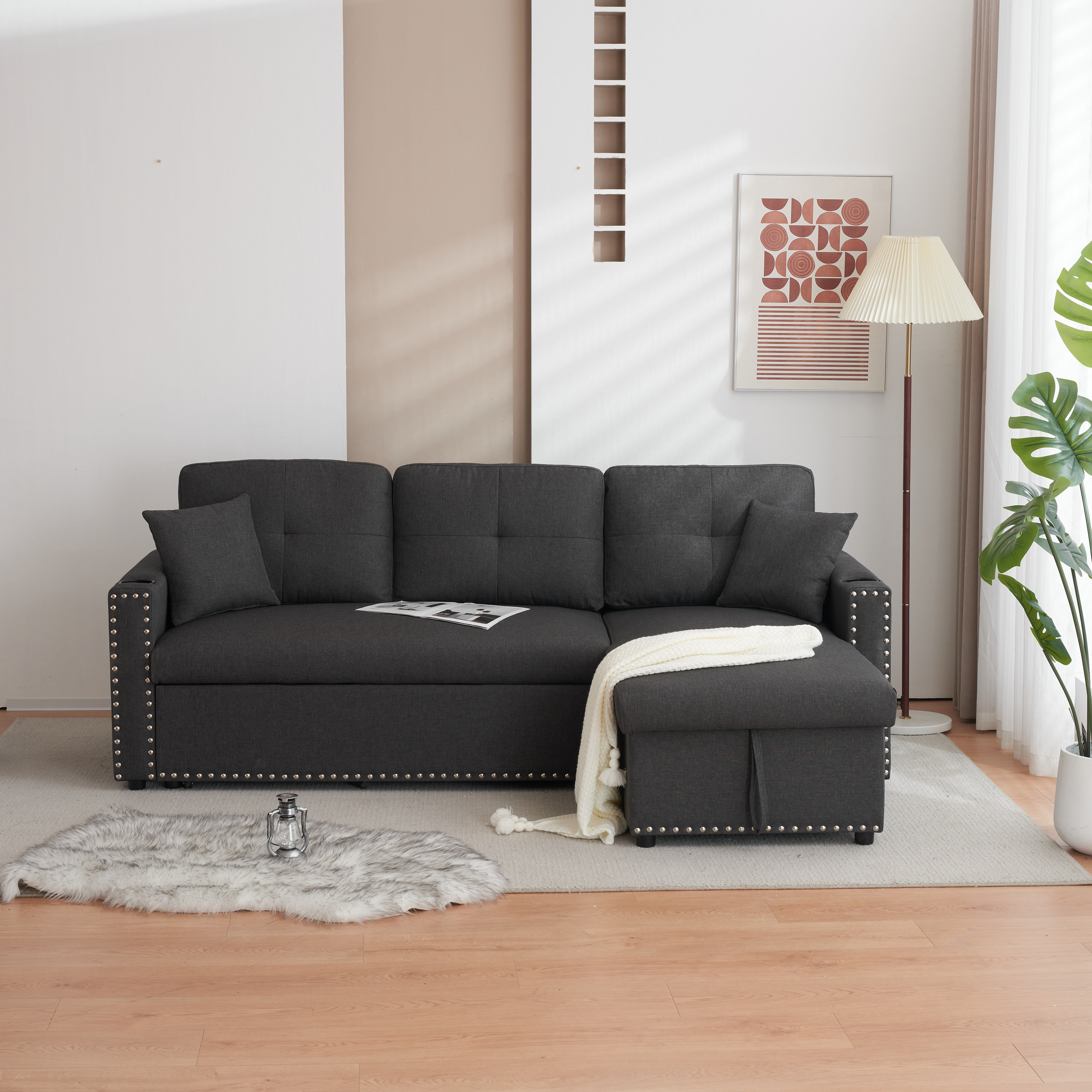 Ebern Designs Cidalino 83'' Upholstered Sleeper Sofa Chaise with
