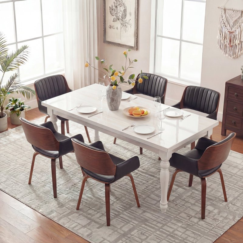 Chayne Faux Leather Upholstered Swivel Dining Armchairs, Black