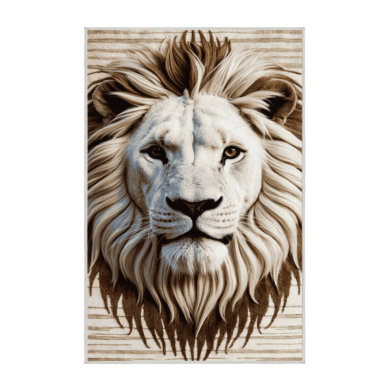  Tapis blanc lavable avec gros chats, Rectangulaire 8 pi x 10 pi