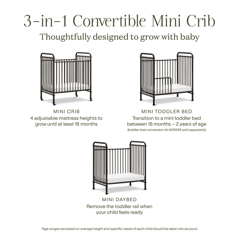 Abigail 3-In-1 Convertible Mini Crib, Vintage Iron