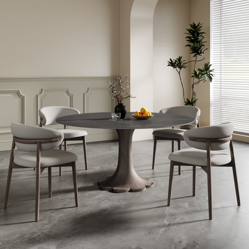 Table de salle à manger Revolution: paresseux intégré avec forme florale ronde à 360 °, Gris foncé