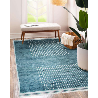Tapis vert moderne à motif géométrique vert en laine noué à la main Green