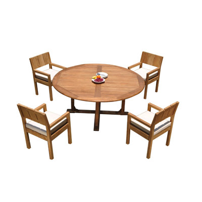 Keagan 4 - Person Teak Wood Patio Dining Set with Round Table