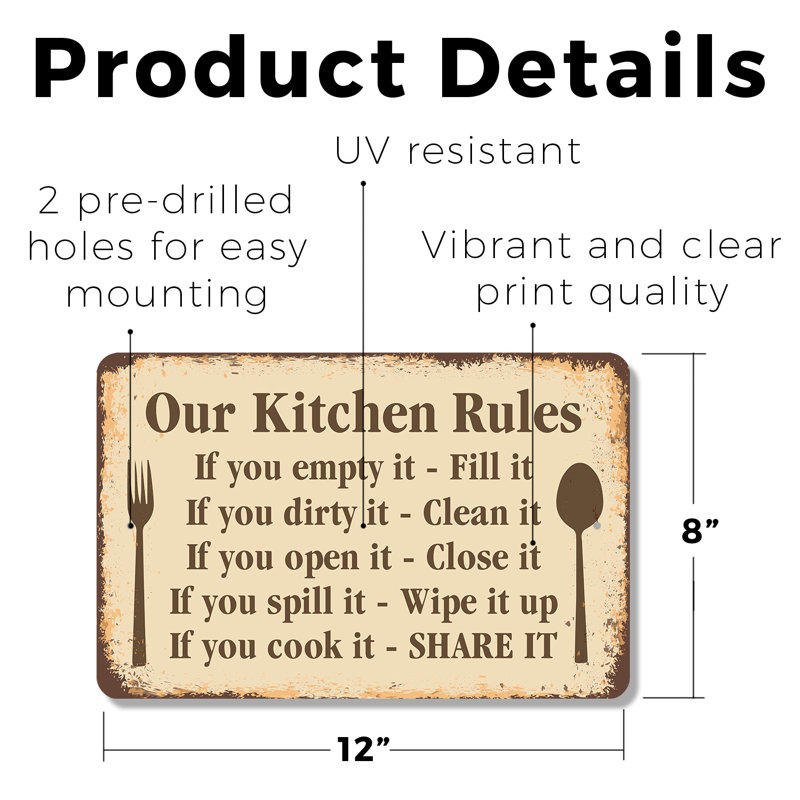 Enseigne en plastique 8 po x 12 po Our Kitchen Rules