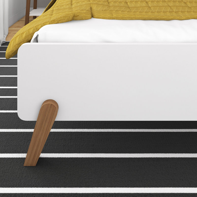 Mid-Century Modern Queen White and Pecan Pine Platform Bed