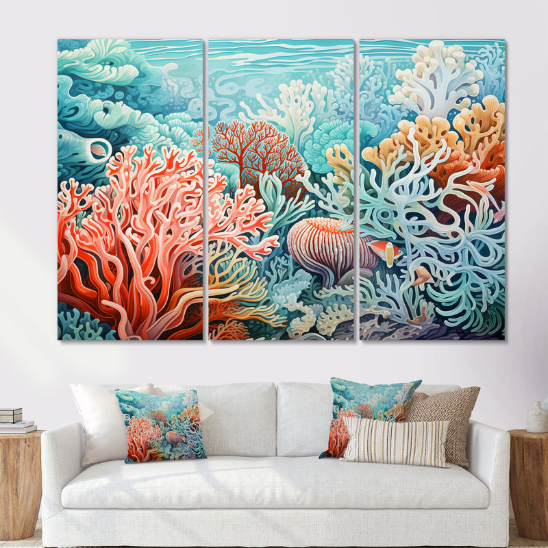 Ensemble de décorations murales corail sous-marin Gorgonacées, Toile tendue, H 32 po x l 48 po x P 1 po