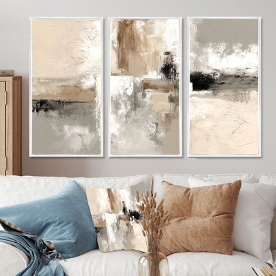 «Brown and Black Brushstroke Abstract», ensemble de reproductions d'art mural cubisme