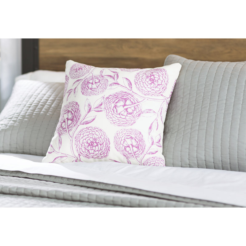 Botanical Blooms Blooms Antique Flower Square Pillow Cover and Insert, Bright Pink, 18" H x 18" W