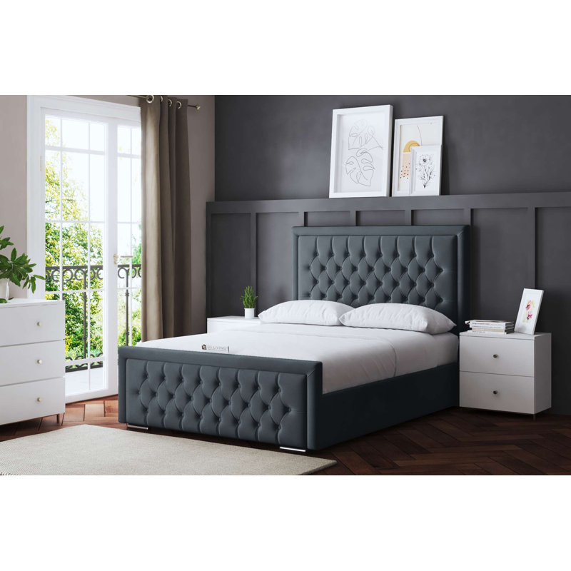 Allegra Upholstered Ottoman Bed with Headboard, Grey, Double (4'6)