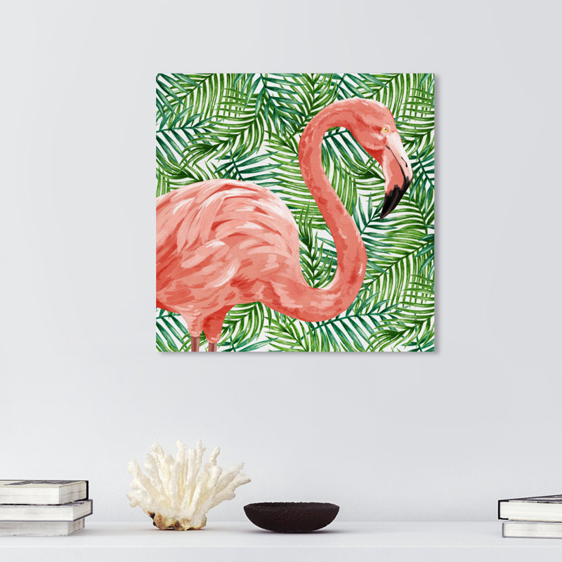 Reproduction d’art sur toile tendue oiseaux flamant rose, H 20 po x l 20 po x 0,8 po