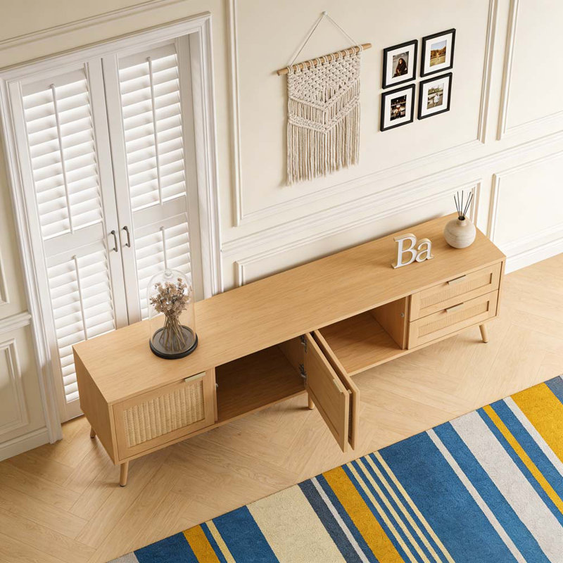70inch Modern TV Stand with Rattan Doors