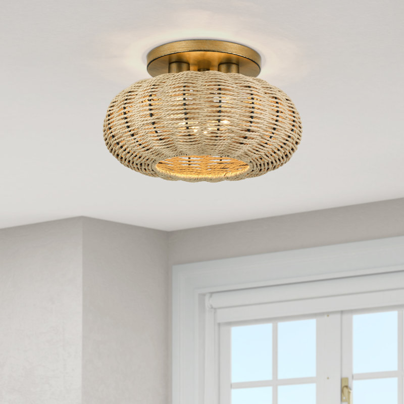 Amileigh 3 Light Antique Gold Leaf Large Semi-flush, 8" H x 14" W x 14" D