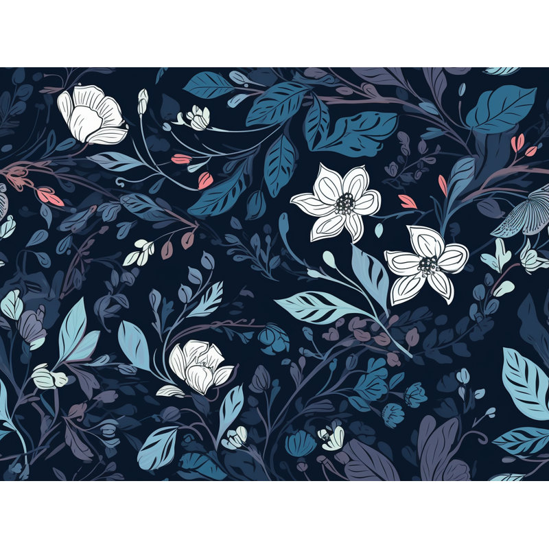 Rideaux de fenêtre à motif floral et drapeaux bleu marine, L 20 po x L 61 po