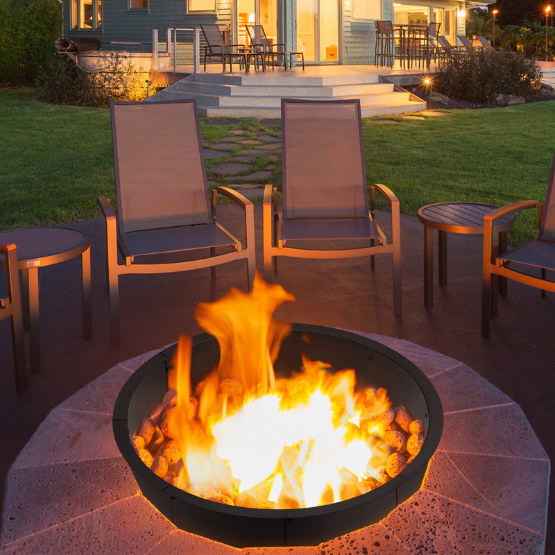 38.4In Large Fire Pit Ring, Heavy-Duty Steel Fire Pit Liner For Outdoor Camping, Backyard Bonfires