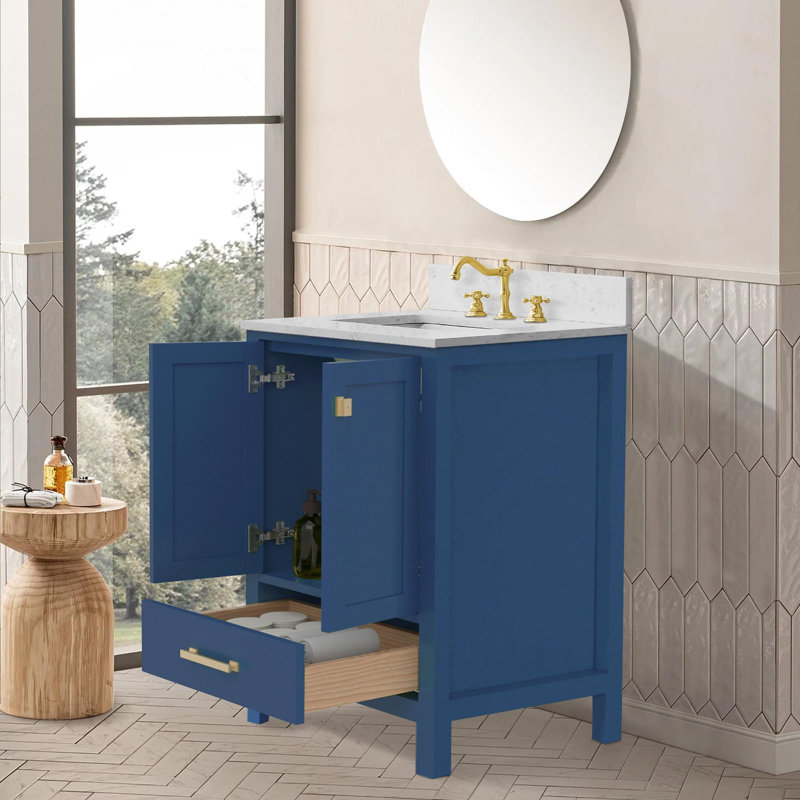 Meuble-lavabo moderne autoportant, Bleu / doré, 24"