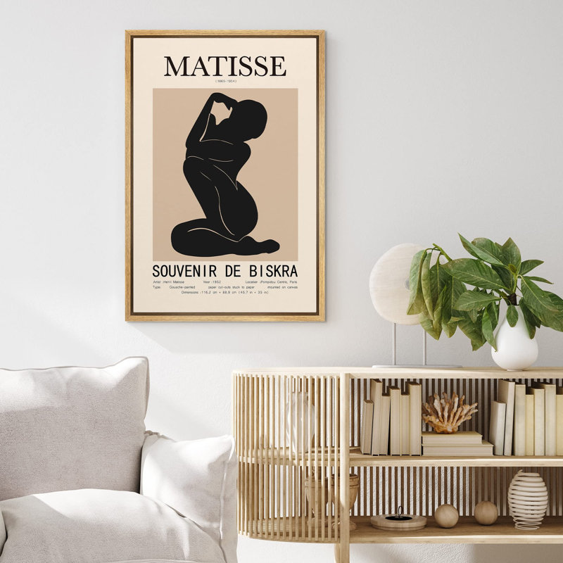 Oeuvre classique "Henri Matisse noir et brun clair abstrait, formes de gens minimalistes" sur, Naturel, H 24 po x l 16 po