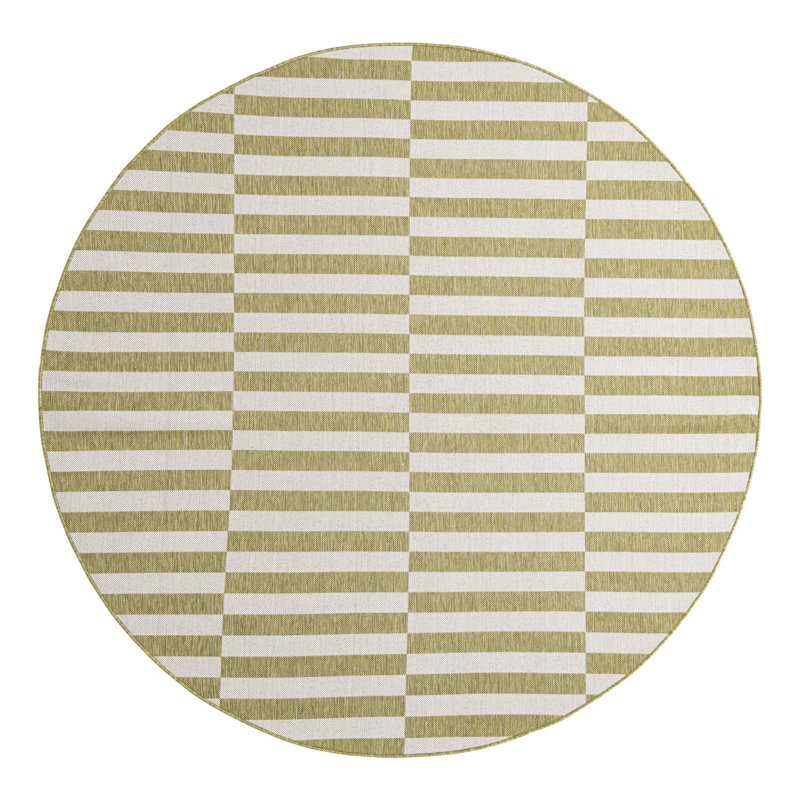 Tapis intérieur rayé vert / ivoire Altimari, Rond 7 pi 10 po