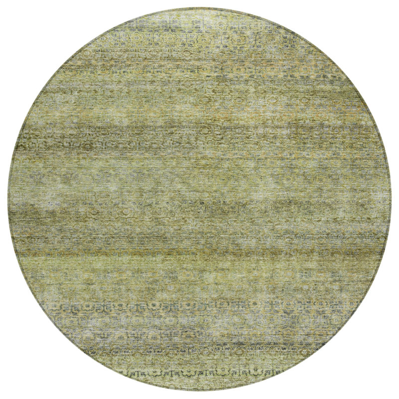 Tapis intérieur lavable rayé rond 8 pi vert brun et gris artichaut