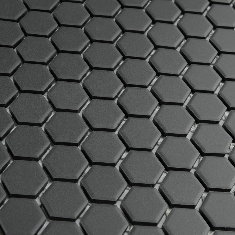 Metropolis 1" Hex Unglazed Black 10-1/4" x 12" Porcelain Mosaic Floor and Wall Tile