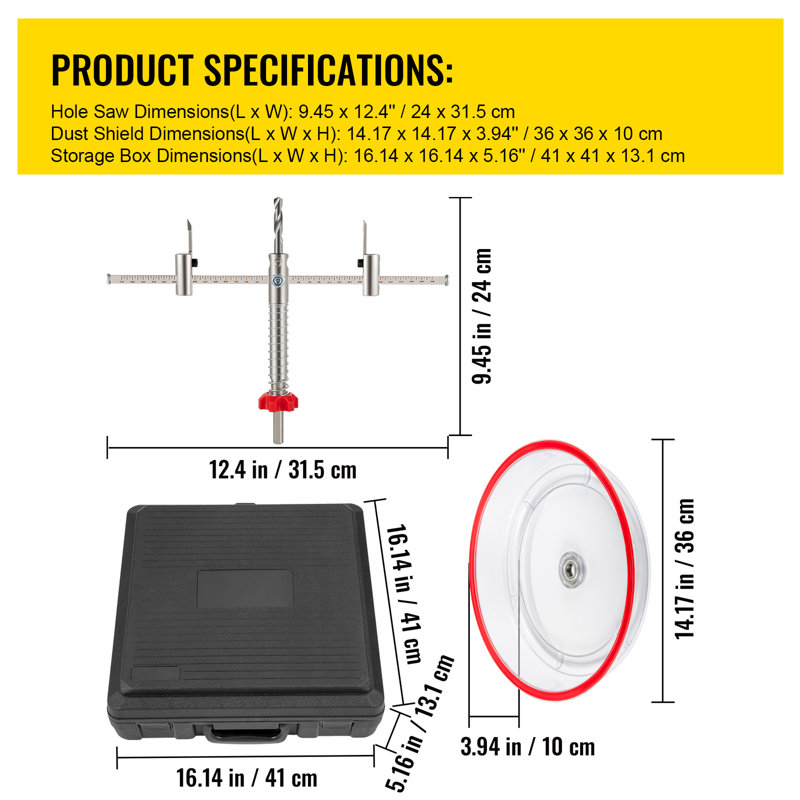 Trousse de coupe de scie à trou réglable, 1-5 / 8 "à 11-13 / 16" (40-300 mm), encastrée