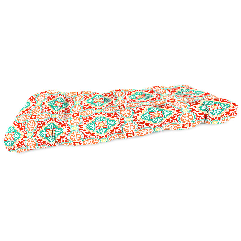 Sunbrella 44" x 18" Contoured Outdoor Wicker Bench Cushion, Seacoral Turquoise Toile