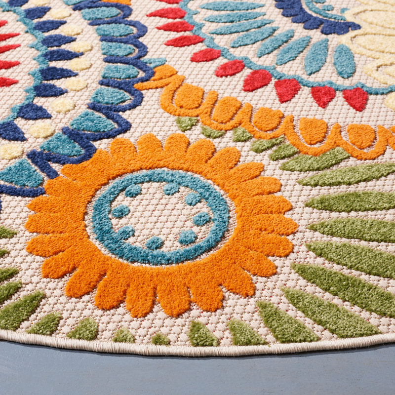 Dellie Performance Geometric Indoor/Outdoor Area Rug, Round 8'