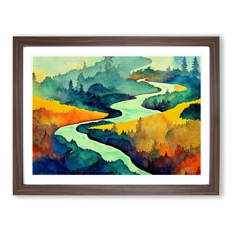 Magical Forest River - Framed Print, 46cm H x 64cm W x 2cm D, Walnut