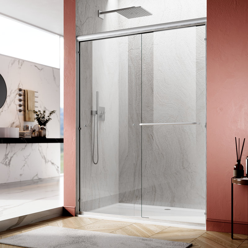 51-54" W X 72" H Semi-Frameless Shower Door, Black
