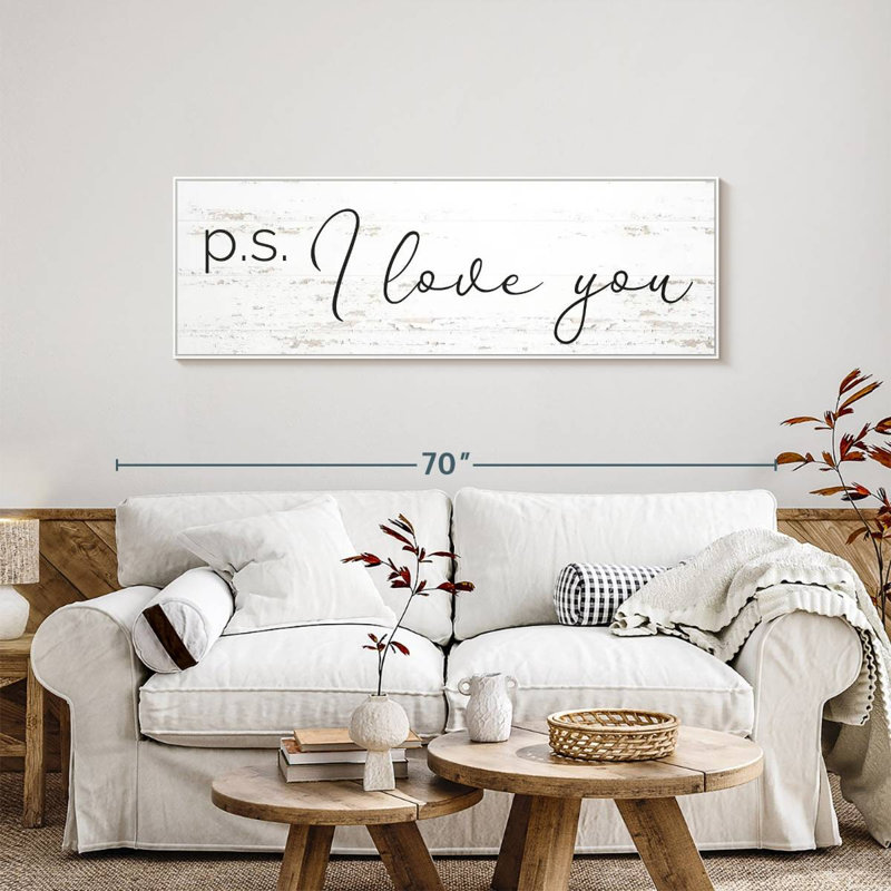 P.S. I Love You, typographie, 57 po x 19 po, Cadre flottant blanc