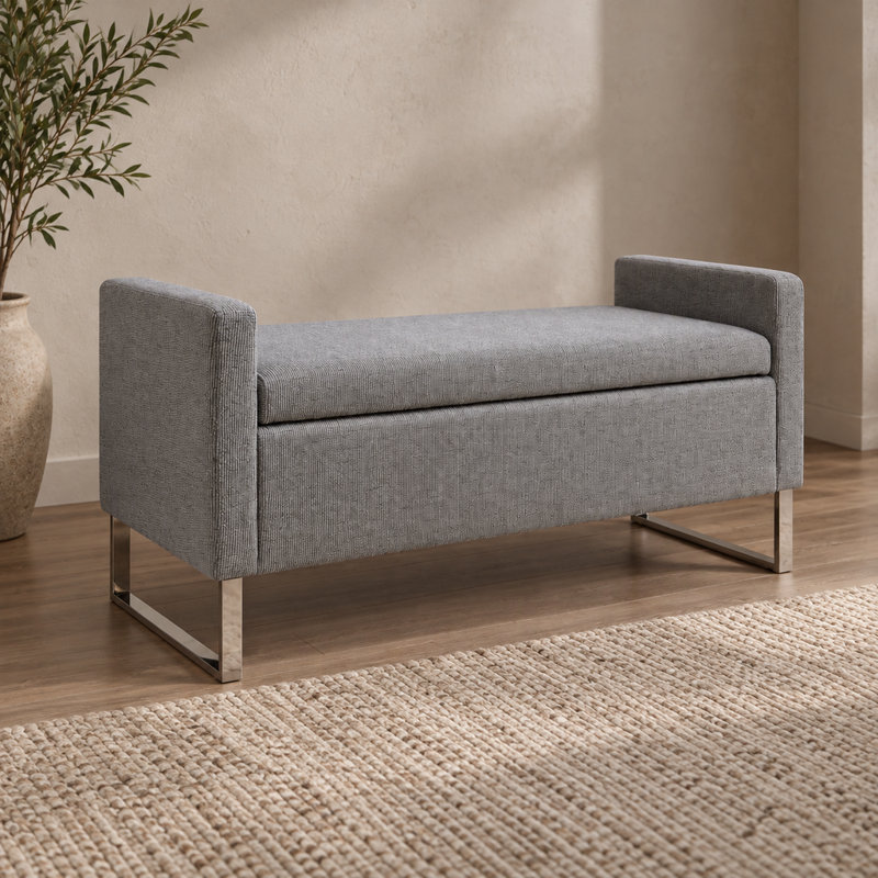 Banc rembourré avec repose-pieds, entrée 47 po et banc de bout avec base en métal pour le salon