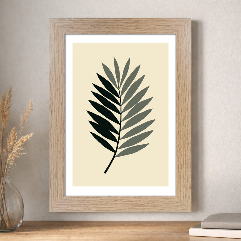 Nordic Fern Frond Wall Art Home Decor: Giclee Art Print of Minimal Scandinavian Botanical Stamp-Style Graphic in Sage & Forest Green 1 Piece Wall Art