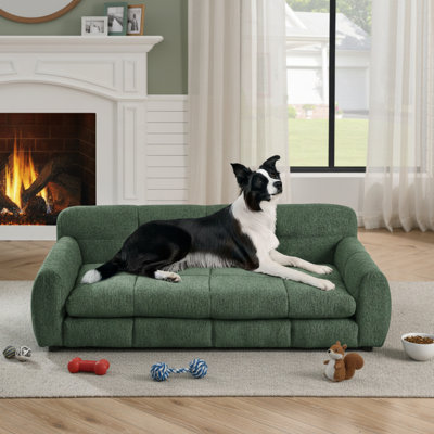 Soft And Comfortable Oversized Dog Sofa Bed, Durable Elevated Pet Bed With Armrests And Backrest, Modern Linen Fabric-OLIVE GREEN