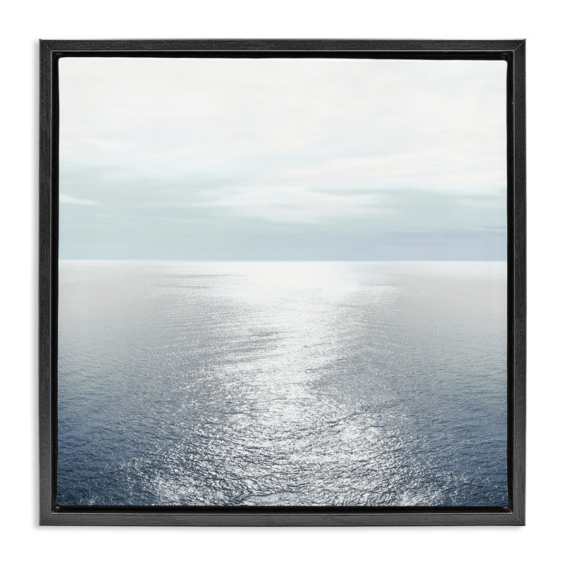 Océan, paysage ondulé, H 18 po x l 18 po, Cadre flottant noir de jais