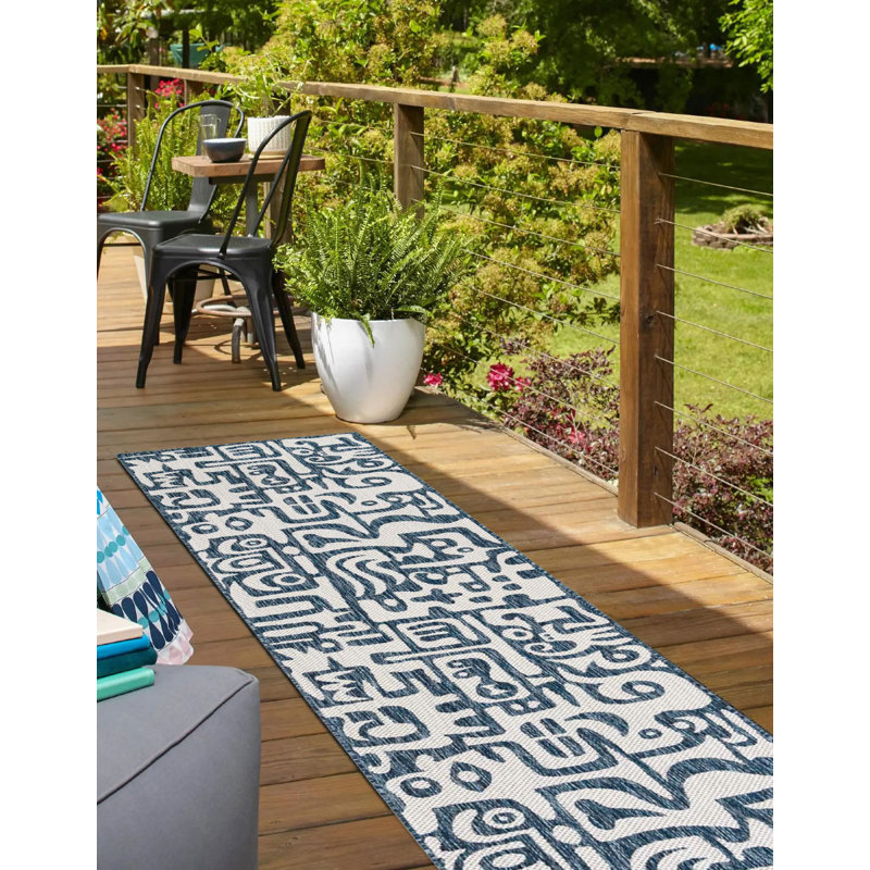 Tapis contemporain de couleur Nykeia de couleur bleue, Tapis de couloir 2 pi x 8 pi