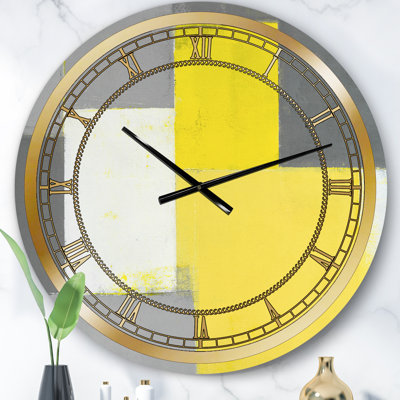 Gris et jaune bleu abstrait VII - horloge murale moderne