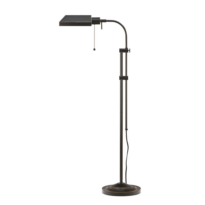 Lampe sur pied rectangulaire en métal avec mât réglable, bronze foncé