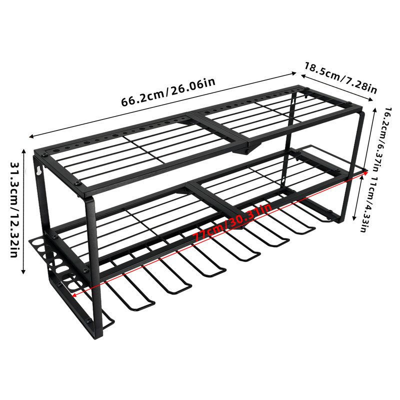 3-Tier Heavy Duty Wall Mounted Tool Organizer Rack Metal Garage Shelf For Cordless Drills, Screwdrivers, Hammers & Tool Chargers