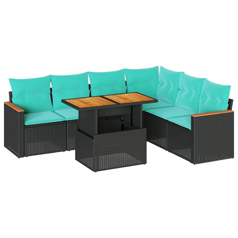  Ensemble de canapé de patio 7 pièces avec coussins en rotin de polyester noir