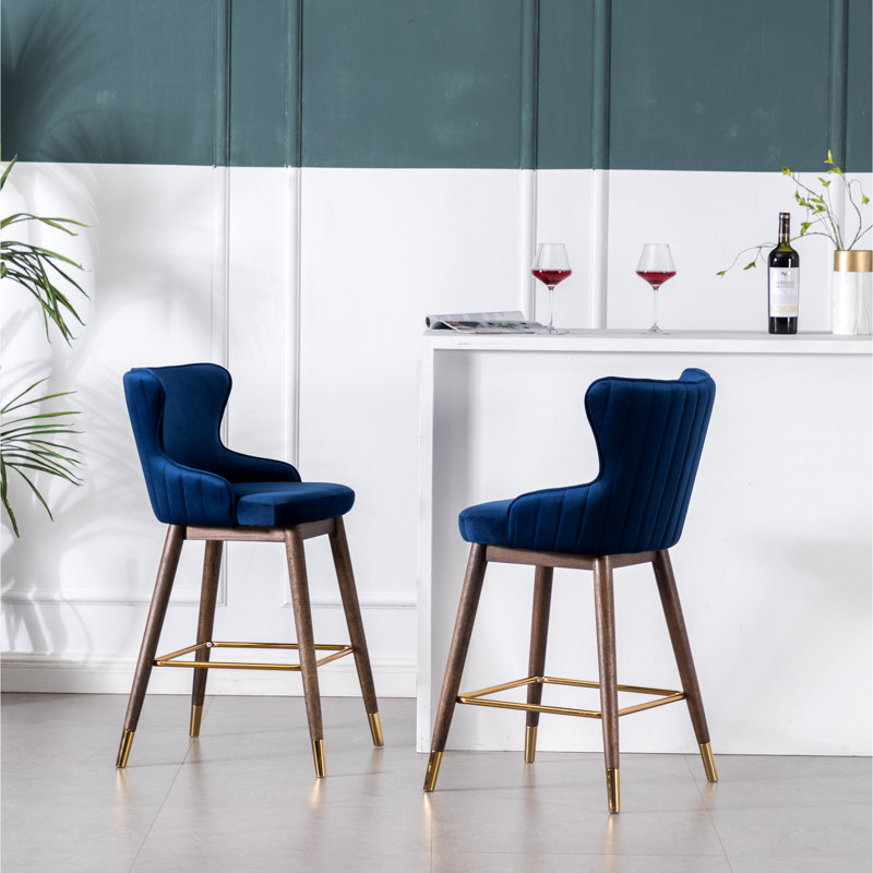 Tabourets à oreilles à hauteur de comptoir 2 pièces en tissu bleu, Bleu