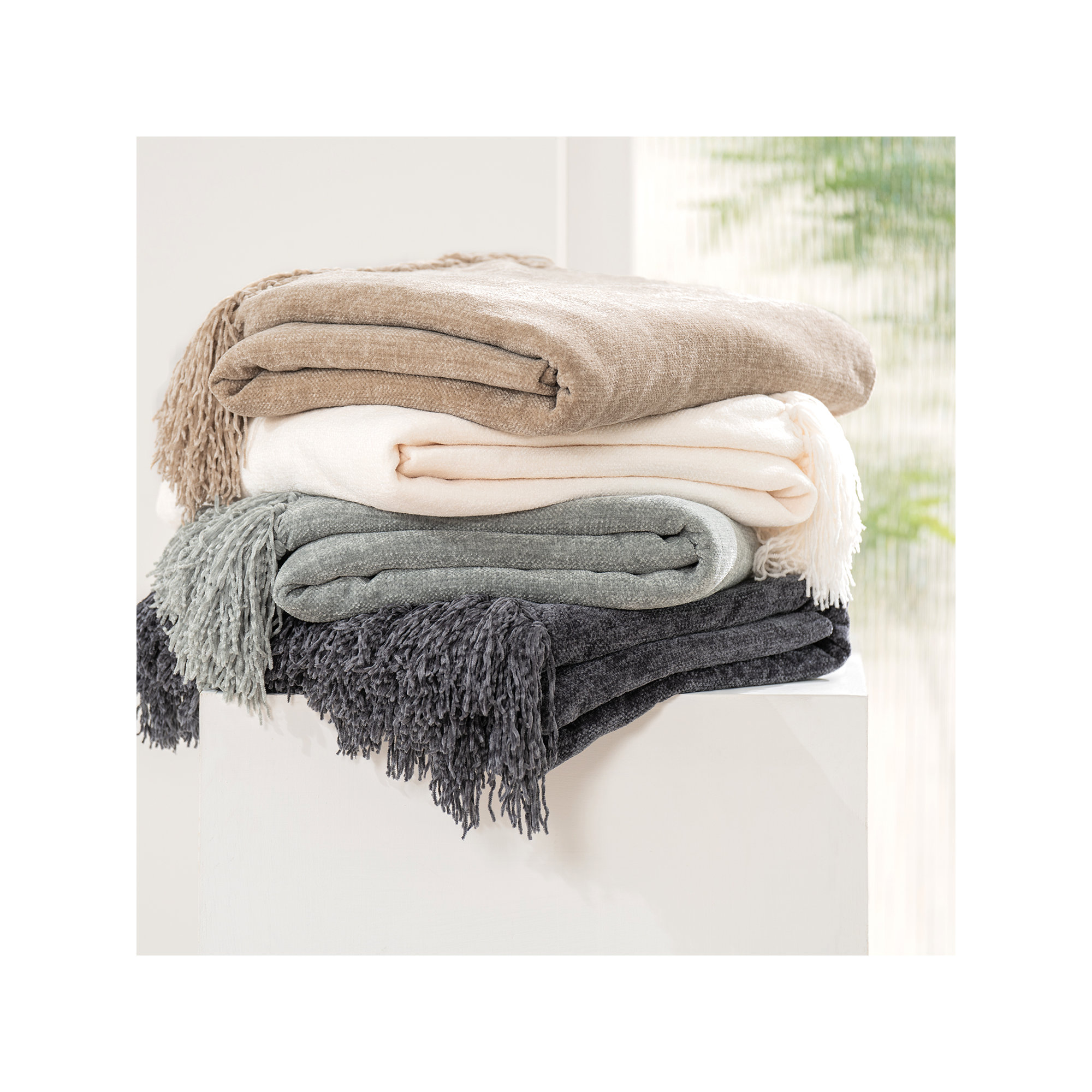 Soft Chenille Throw Blanket, 80" L x 60" W, Beige