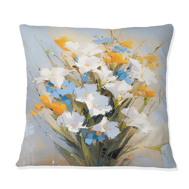 Coussin décoratif à imprimé floral bleu et blanc