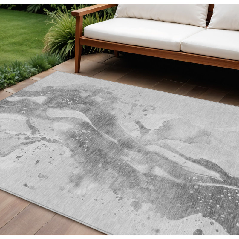 Tapis intérieur lavable abstrait gris et argent 9 pi x 12 pi